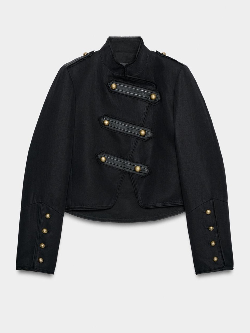 Zara NWT ZW COLLECTION cotton linen blend Black Military blazer gold Buttons - Picture 9 of 14